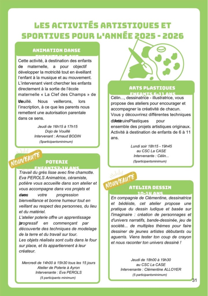Activité Poterie Enfants CSC La CASE VOUILLE 2025-2026