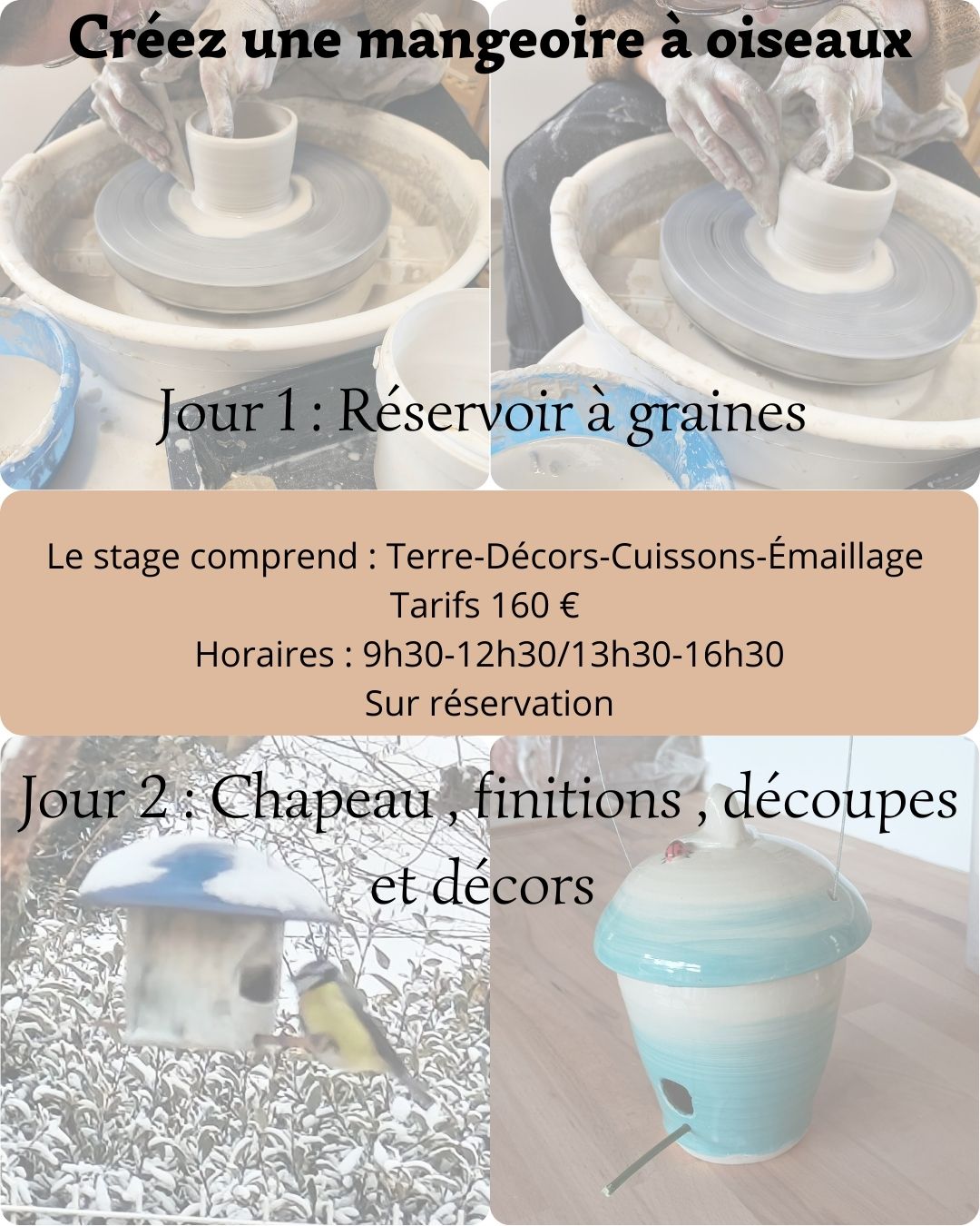 stage tournage - façonnage pour la création d'une mangeoire à oiseaux